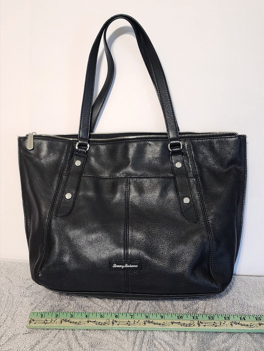 Tommy Bahama Bag Large Black Pebbled Leather Tote Lido Key